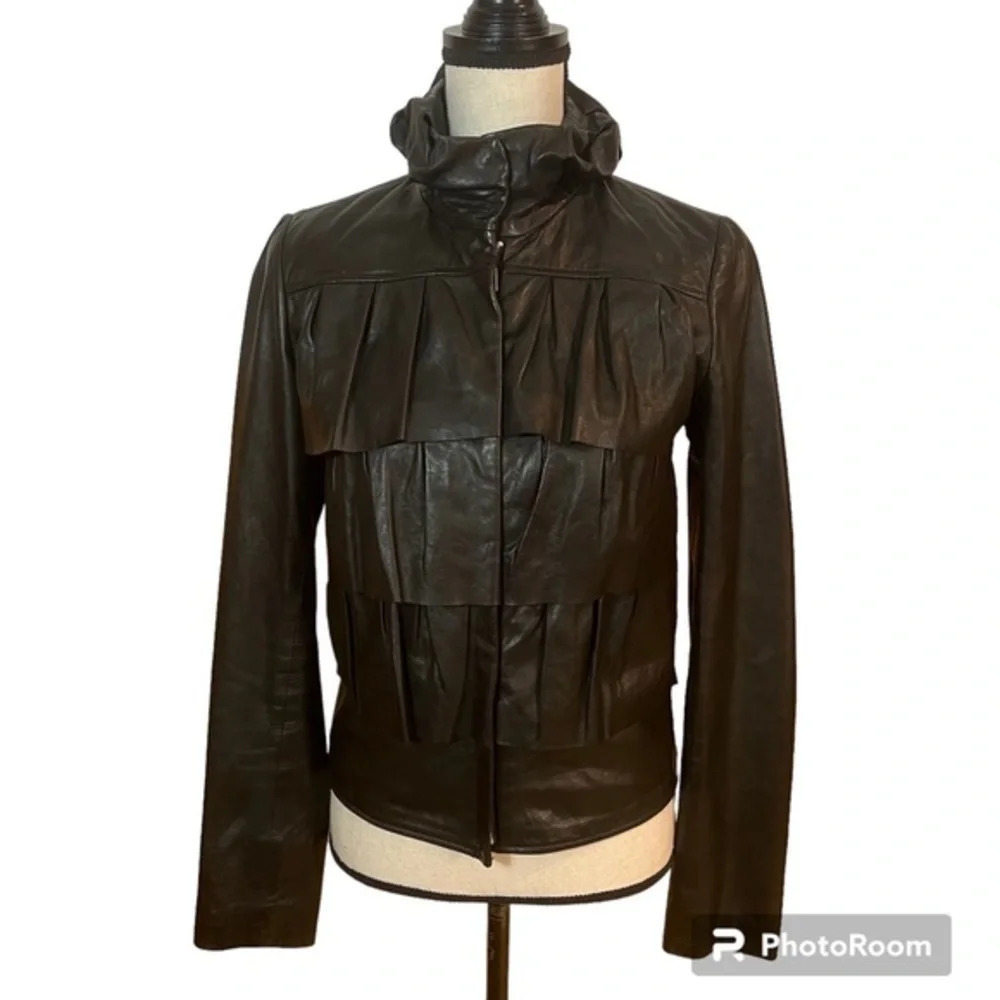Diane Von Furstenberg Cupcake Tiered Ruffle Leather Bomber Jacket Sz-4